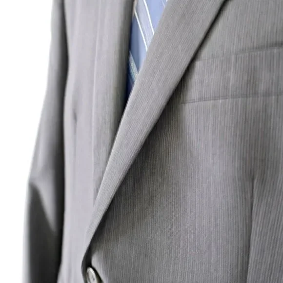 Dkny 2 Wool Gray Striped 2 Button Piece Suit 40R Or Slim 42R 35/31 Mid Rise Flat